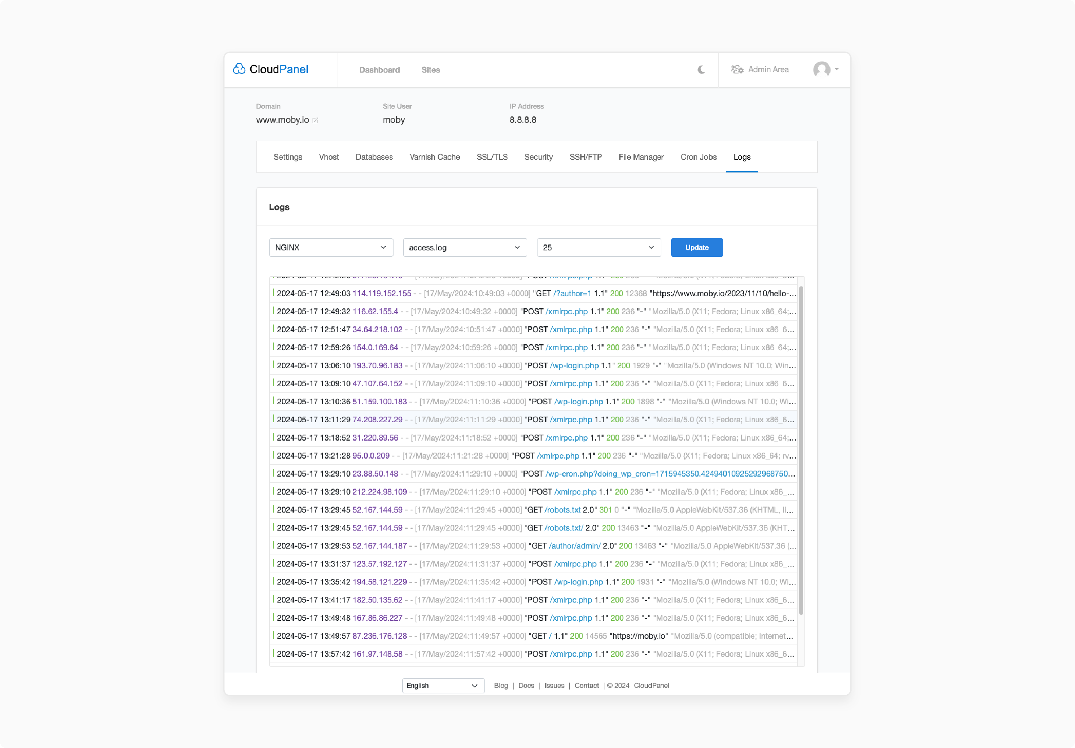View access logs in CloudPanel