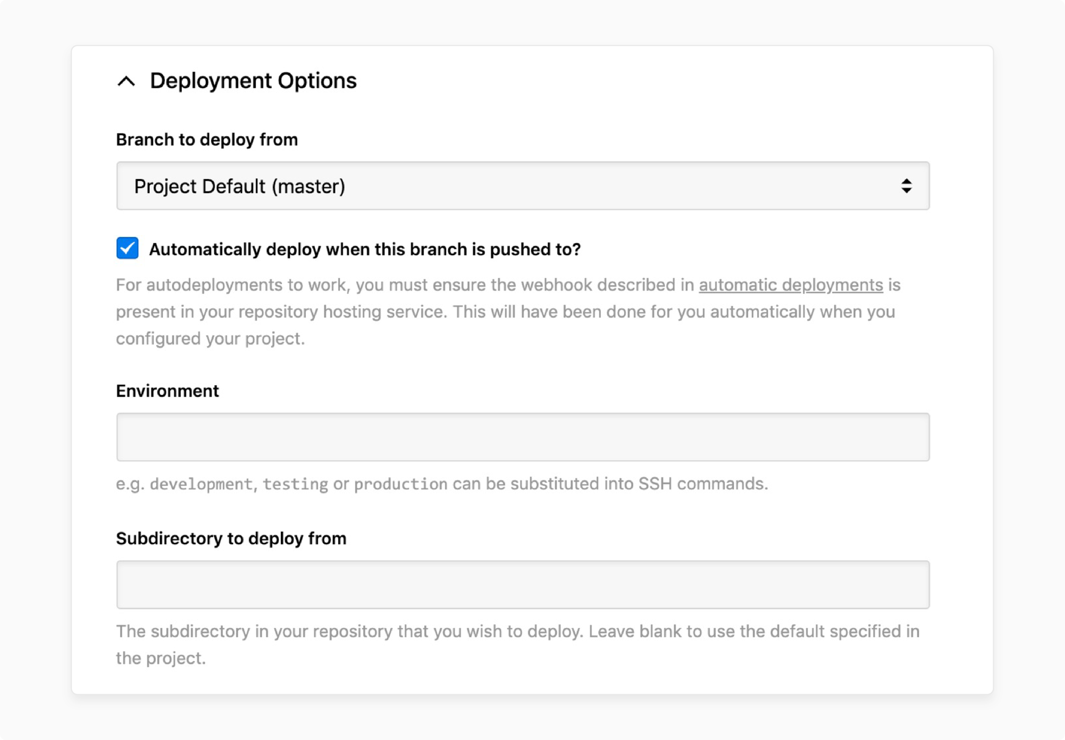 select ssh, sftp, or cloud services to configure new deployment server for cloudpanel hosting