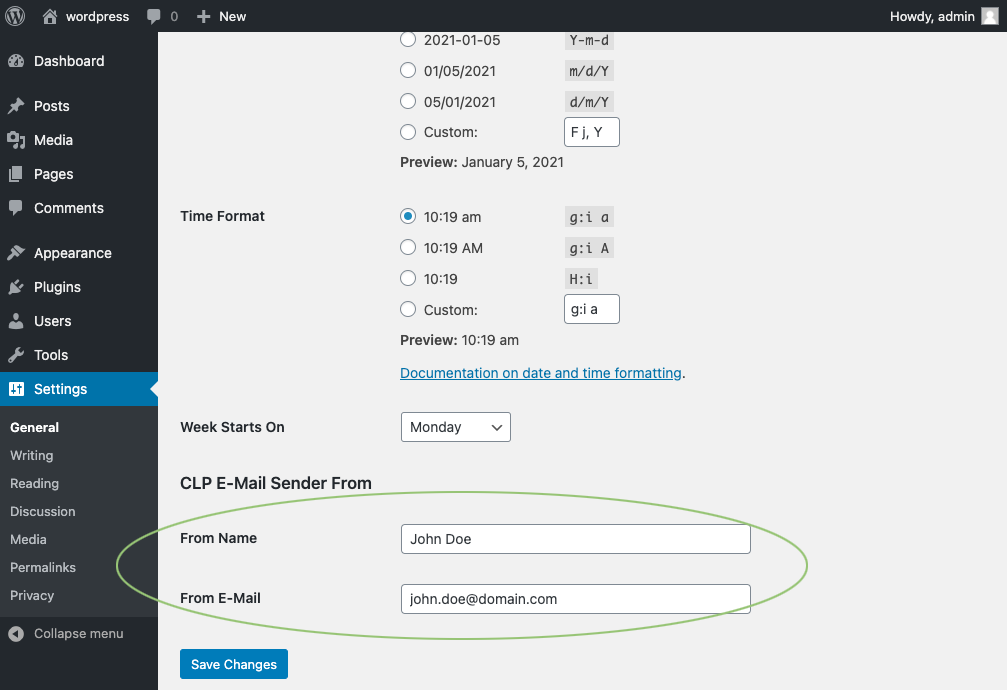 CLP E-Mail Sender From Settings