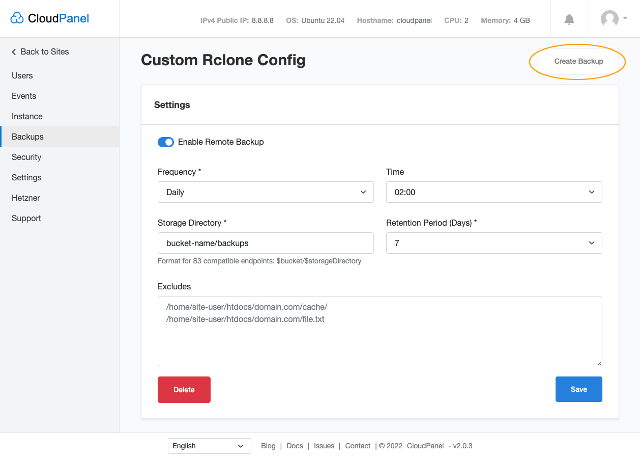 Custom Rclone Config - Create Backup