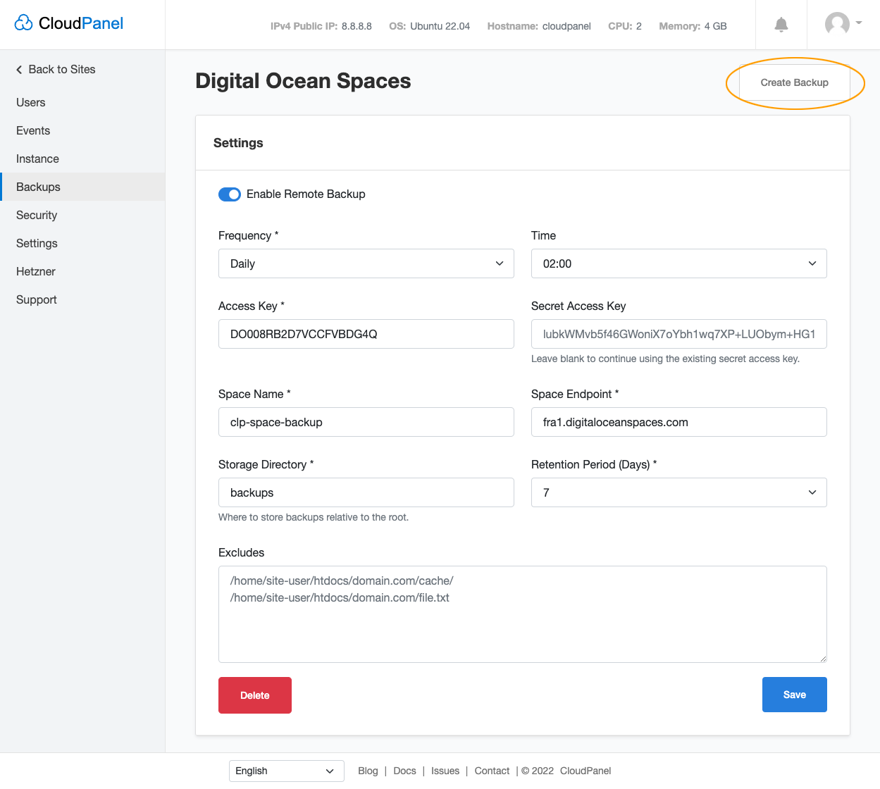 Digital Ocean Spaces - Create Backup