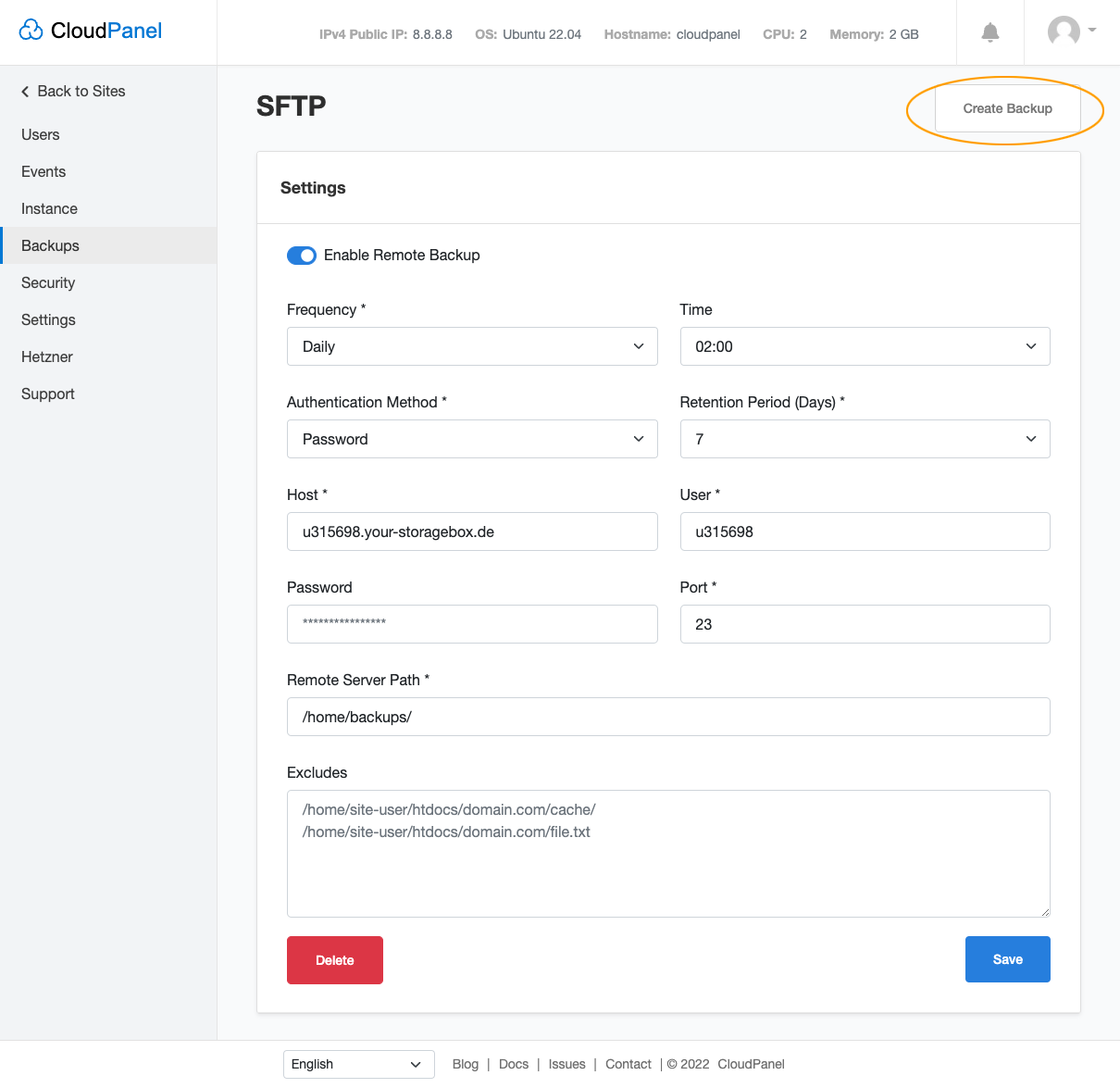 Hetzner Storage Box - Create Backup