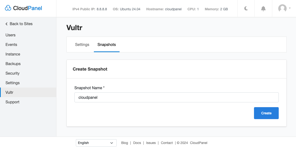 Vultr | CloudPanel | Documentation