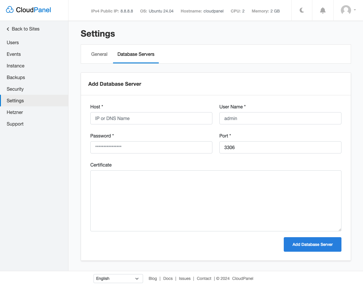 Add Database Server