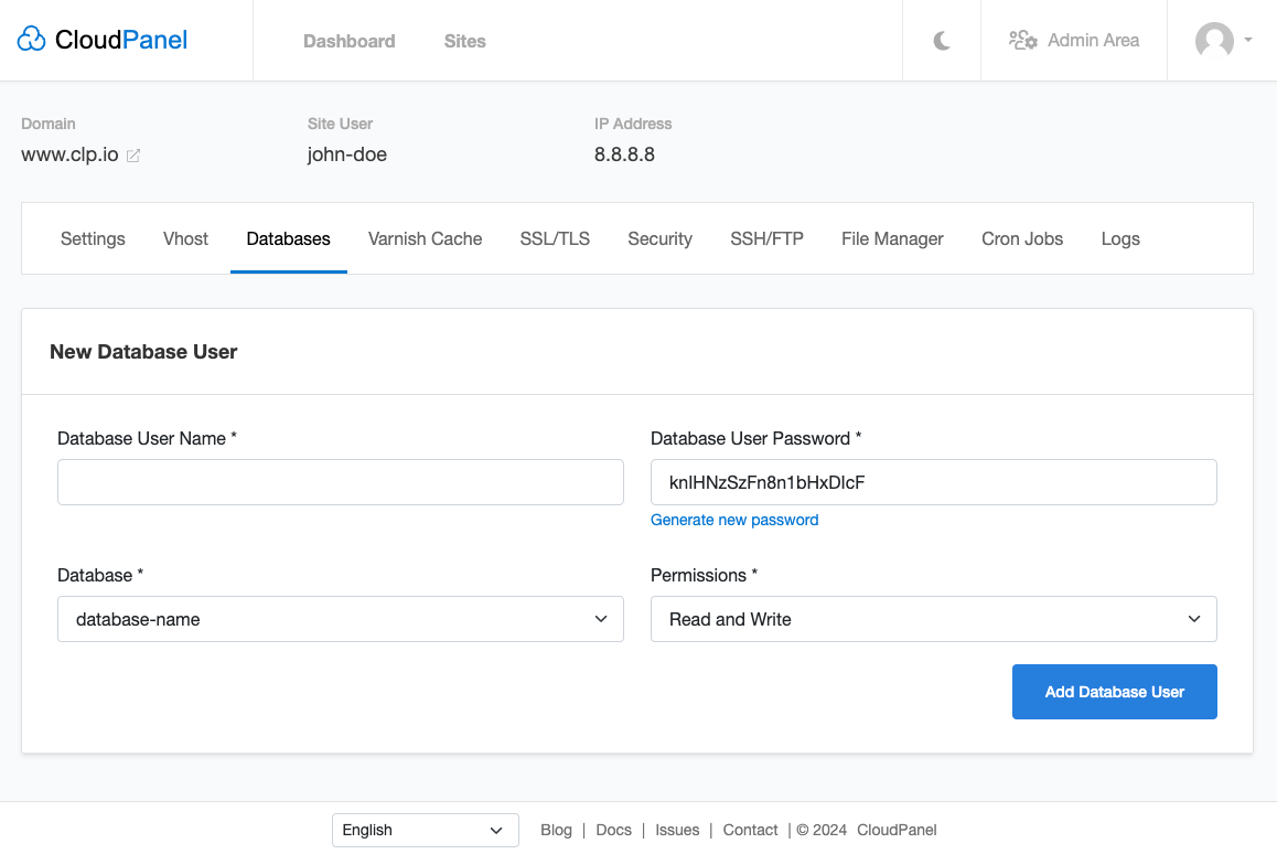 Adding a Database User Form