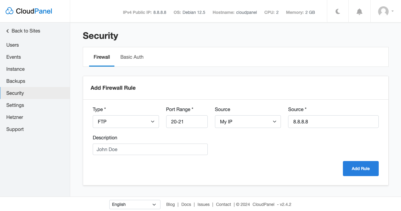 Add FTP Firewall Rule