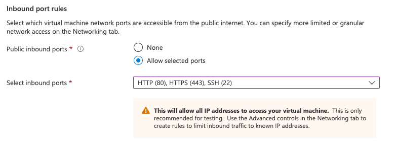 Inbound port rules