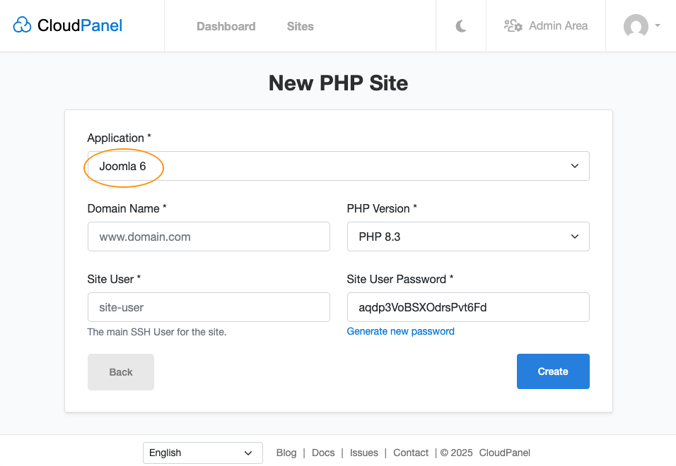 Create a Joomla Site