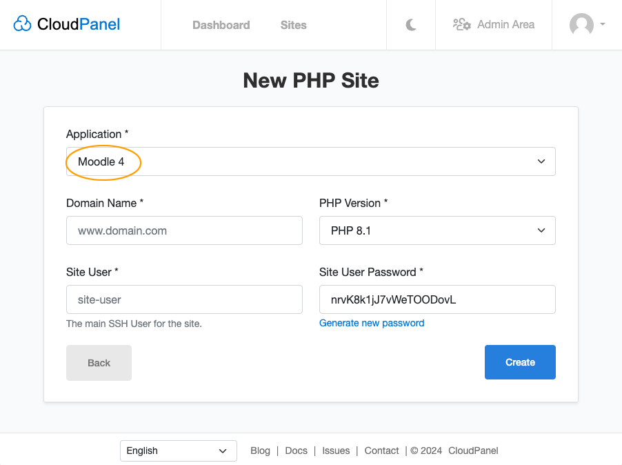 Create a Moodle Site