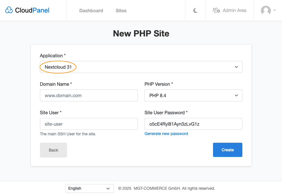 Create a Nextcloud Site