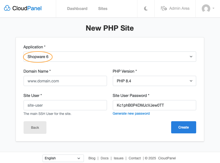 Create a Shopware Site